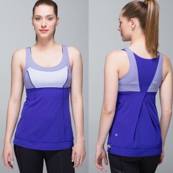 Lululemon Athletica Run Ta Ta TopperTank Cool Breeze Tank Top Purple Stripe Sz 4 - Picture 1 of 9